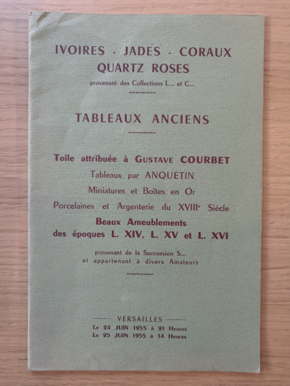 Couverture de Tableaux anciens / Toile attribuée à Gustave Courbet / Provenant de la Succession S... et appartenant à divers amateurs : le 24 juin 1955 à 21h / Le 25 juin 1955 à 14h / Hôtel des ventes de Versailles