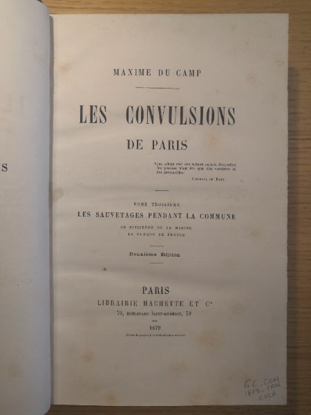 Couverture de Les Convulsions de Paris : Tome III : Les sauvetages pendant la Commune