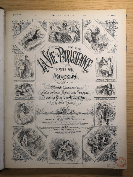 Couverture de La Vie parisienne : Mœurs élégantes, choses du jour, fantaisies, voyages, théâtres, musique, modes : numéros allant du samedi 8 juillet 1871 au 30 décembre 1871